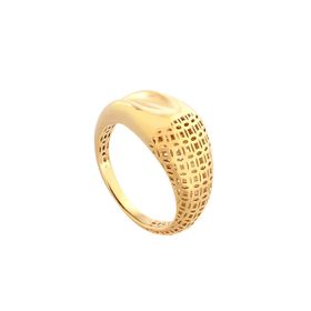 Imagem do produto Anel Abaulado Meio Vazado Fosco Meio Liso Folheado a Ouro 18K