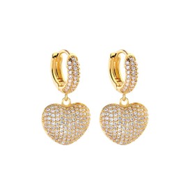 Imagem do produto Brinco de Argola Click com Pingente Pendente de Coração Pavê Folheado a Ouro 18K
