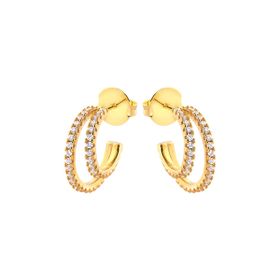 Imagem do produto Brinco Ear Hook de Argola Dupla Cravejada com Fileira de Zircônia Folheado a Ouro 18K