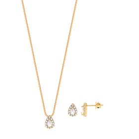 Imagem do produto Conjunto Cristal Gota com Cravação de Zircônias Folheado a Ouro 18K
