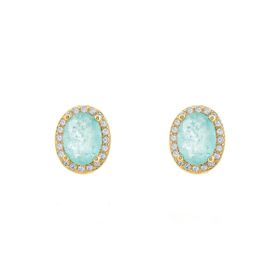 Imagem do produto Brinco Cristal Paraíba Oval 6X8mm Cravação de Zircônia na Volta Folheado a Ouro 18K