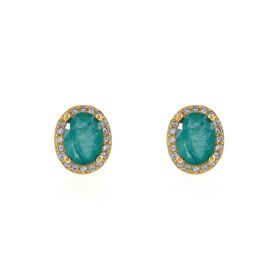 Imagem do produto Brinco Cristal Esmeralda Oval 6X8mm Cravação de Zircônia na Volta Folheado a Ouro 18K