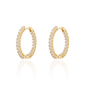 Imagem do produto Brinco Argola de Click 23mm Meia Cravação de Zircônias Pontos de Luz 2mm Folheado a Ouro 18K
