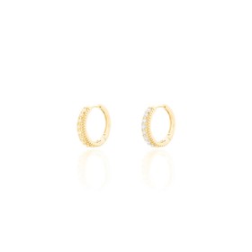 Imagem do produto Brinco Argola de Click Meia Cravação com Duas Fileiras Zircônias 3mm Folheado a Ouro 18K