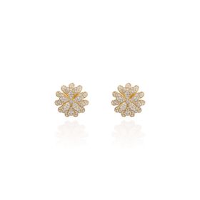 Imagem do produto Brinco Flor Cravejada Três Camadas Sobrepostas Folheado a Ouro 18K