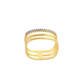 Imagem do produto Anel Retangular Triplo Aberto com Filete de Zircônia Folheado a Ouro 18K