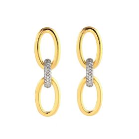 Imagem do produto Brinco Dois Elos Ovais Lisos com Elo Cravejado de Zircônia Central Folheado a Ouro 18K