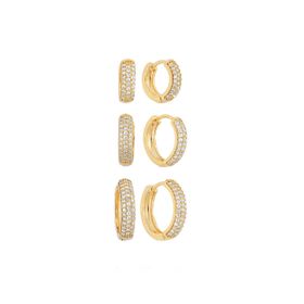 Imagem do produto Brinco Trio de Argolas Click Cravejadas com Zircônias Folheado a Ouro 18K