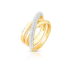 Imagem do produto Anel Médio 3 Linhas Entrelaçado Cravejado e Liso Abaluado Folheado a Ouro 18K