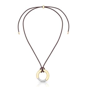 Imagem do produto Colar Regulável Courino com Pingente Redondo Abaluado Liso e Cravejado Folheado a Ouro 18K