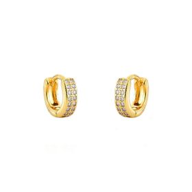 Imagem do produto Brinco Argola Click Cravação Duas Fileiras de Zircônia Folheado a Ouro 18K