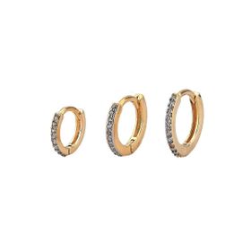 Imagem do produto Brinco Trio Argolas de Click com Cravação de Zircônia Folheado a Ouro 18K