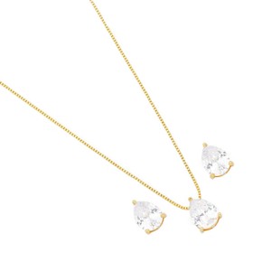 Imagem do produto Conjunto Colar e Brinco Gota 3 Garras Folheado a Ouro 18K