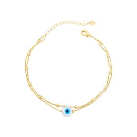 Imagem do produto Pulseira Dupla de Bolinhas com Olho Grego Folheado a Ouro 18K