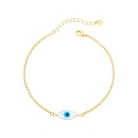 Imagem do produto Pulseira Elo Português Fino com Olho Grego Central Folheado a Ouro 18K