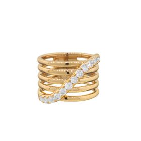 Imagem do produto Anel Largo Sete Elos com Faixa Diagonal Cravejada de Zircônia Folheado a Ouro 18K