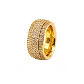 Imagem do produto Anel Pavê Meia Aliança Larga Cravejada Folheado a Ouro 18K