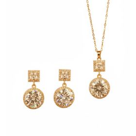 Imagem do produto Conjunto com Base Cristal Quadrado e Pingente Cravejado de Zircônia Folheado a Ouro 18K