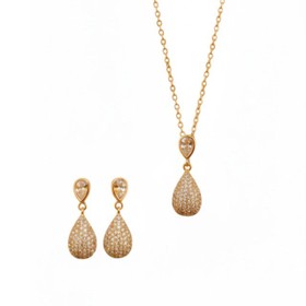 Imagem do produto Conjunto Gota Pavê de Zircônia com Cristal na Base Folheado a Ouro 18K