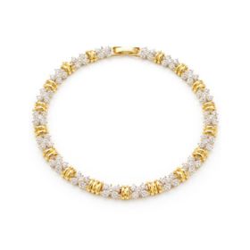 Imagem do produto Pulseira Riviera Trabalhada com Flores e Elos Triplos Folheado a Ouro 18K
