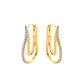 Imagem do produto Brinco de Argola Click Oval Dupla com Cravação de Zircônia Folheado a Ouro 18K
