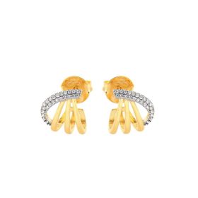 Imagem do produto Brinco Ear Jacket Triplo com Linha Curvada Cravejada com Zircônias Folheado a Ouro 18K