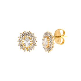 Imagem do produto Brinco Stud Oval Cravejado de Zircônias Folheado a Ouro 18K