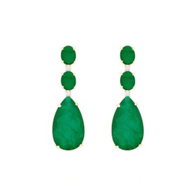 Imagem do produto Brinco Base Cristal Esmeralda Oval e Gota Grande Pendente Folheado a Ouro 18K