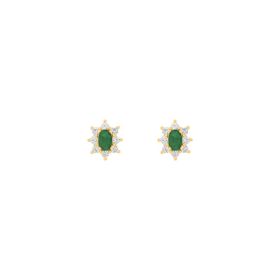 Imagem do produto Brinco Stud Cristal Oval Esmeralda com Halo de Zircônias na Volta Folheado a Ouro 18K