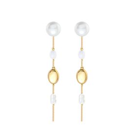 Imagem do produto Brinco Base Pérola Removivel com Pingente Liso e Pérolas Pendente Folheado a Ouro 18K