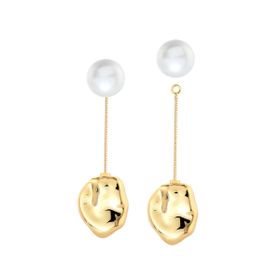 Imagem do produto Brinco com Pérola Removivel e Pingente Pendente Orgânico Liso Folheado a Ouro 18K