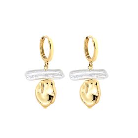 Imagem do produto Brinco de Argola Click com Pérola Biwa Palito e Pingente Orgânico Liso Folheado a Ouro 18K