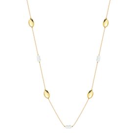 Imagem do produto Colar Longo com Pérolas Biwa e Adornos Ovais Lisos Folheado a Ouro 18K