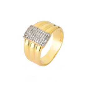 Imagem do produto Anel de Chapa Retangular Cravejada com Aro Triplo Folheado a Ouro 18K