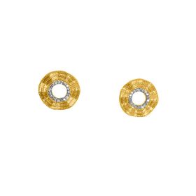 Imagem do produto Brinco Botão Orgânico Vazado com Círculo Cravejado Folheado a Ouro 18K