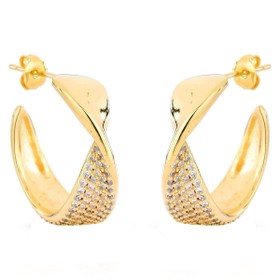 Imagem do produto Brinco Meia Argola Torcida Cravejada e Lisa Folheado a Ouro 18K