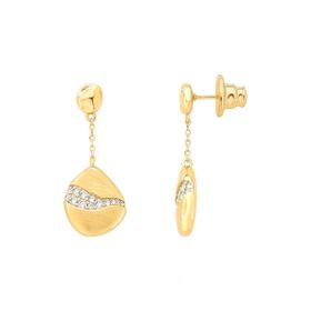 Imagem do produto Brinco Base Lisa com Botão Pendente Orgânico com Zircônias Folheado a Ouro 18K