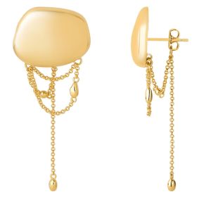 Imagem do produto Brinco Botão Orgânico Liso com Cascata de Correntes Folheado a Ouro 18K