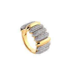 Imagem do produto Anel Gomos Cravejado e Liso Intercalado Folheado a Ouro 18K