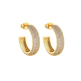 Imagem do produto Brinco Argola Meia Lua Bombê em Pavê de Zircônias Folheado a Ouro 18K