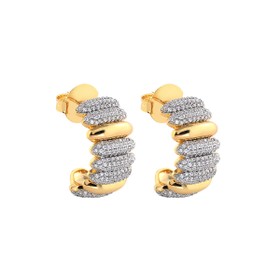 Imagem do produto Brinco Meia Argola Gomos Cravejado e Liso Intercalado Folheado a Ouro 18K