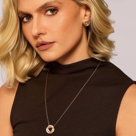 Imagem do produto Conjunto Colar e Brinco Nó Três Tons MIX Folheado a Ouro 18K