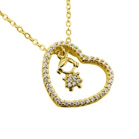 Imagem do produto Colar com Pingente de Coração Vazado e Menina Cravejado de Zircônias Folheado a Ouro 18K