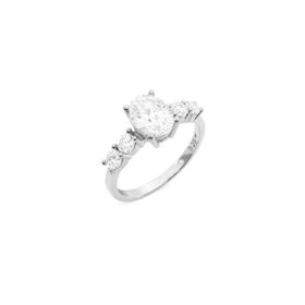 Imagem do produto Anel Moissanite Oval com Dois Pontos de Luz Cada Lado em Prata 925