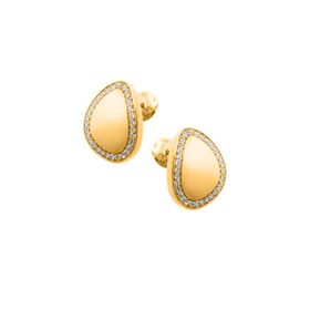 Imagem do produto Brinco Orgânico Liso Abaluado com Cravação de Zircônias na Volta em Prata 925 Folheado a Ouro 18K