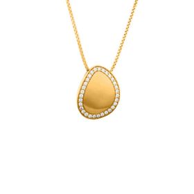 Imagem do produto Colar com Pingente Orgânico Liso Abaluado com Cravação de Zircônias na Volta em Prata 925 Folheado a Ouro 18K