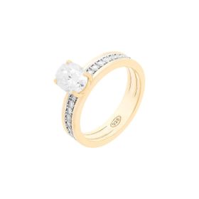 Imagem do produto Anel Moissanite Oval 8X6MM com Cravação no Aro em Prata 925 Folheado a Ouro 18K