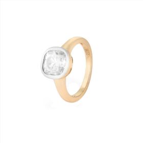Imagem do produto Anel Solitário Liso Moissanite Quadrado com Base MIX em Prata 925 Folheado a Ouro 18K