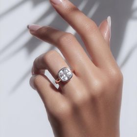 Imagem do produto Anel Solitário Liso Moissanite Quadrado com Base MIX em Prata 925 Folheado a Ouro 18K