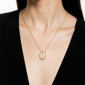 Imagem do produto Colar Moissanite Medalha de Nossa Senhora das Graças com Pontos de Luz em Prata 925 Folheado a Ouro 18K